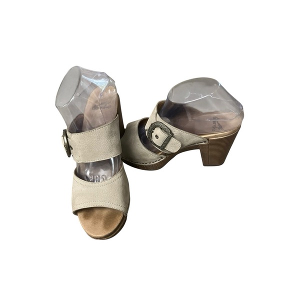 Dansko Shoes - Dansko Ramona Taupe Leather Nubuck Double Strap Sandals Block Heels Size 39 / 9